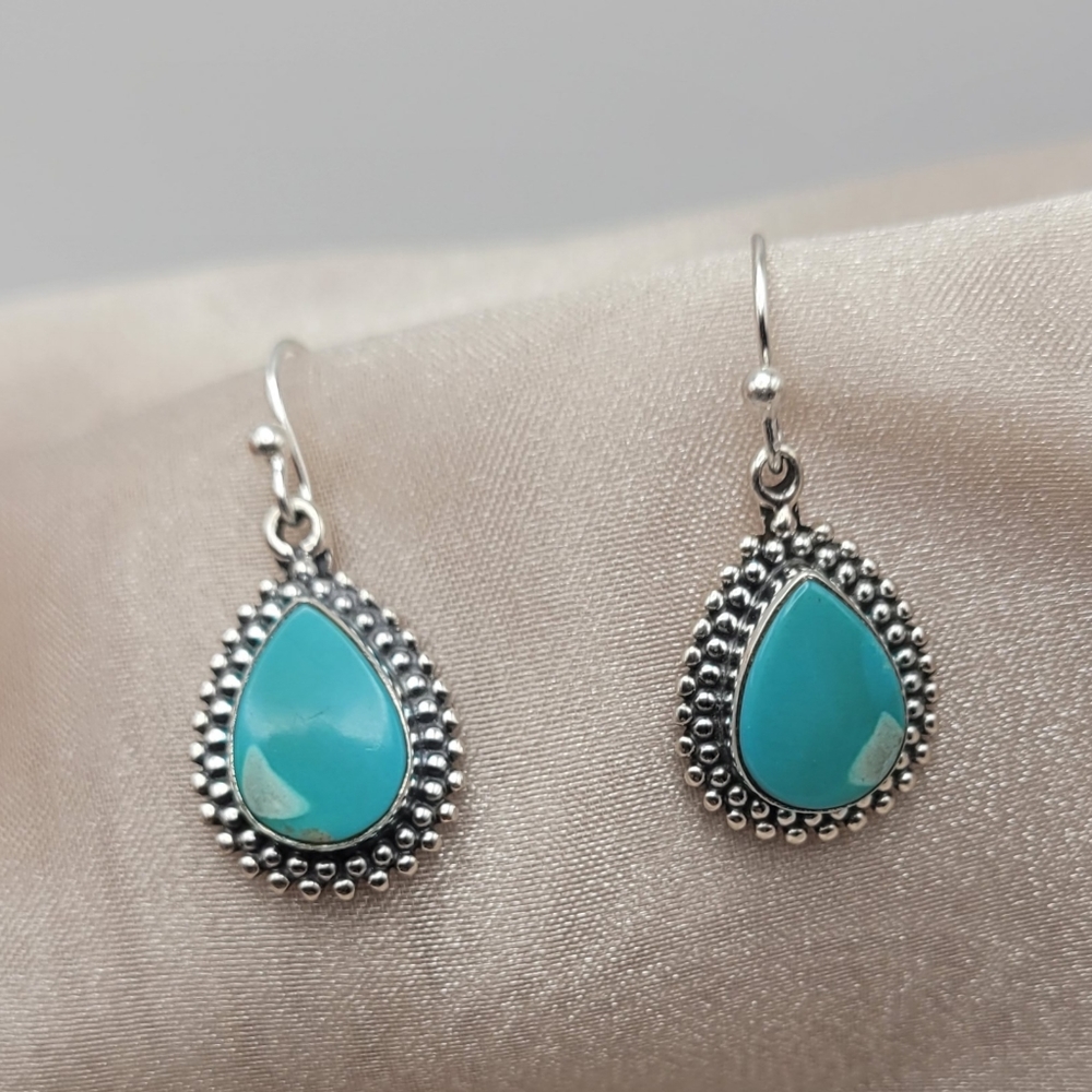 Sterling Silver Blue Turquoise Teardrop Earrings
